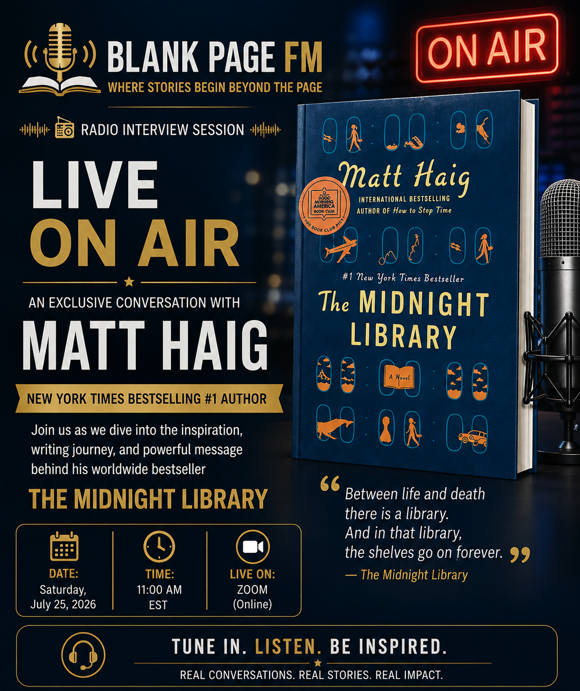 Matt Haig radio interview session banner