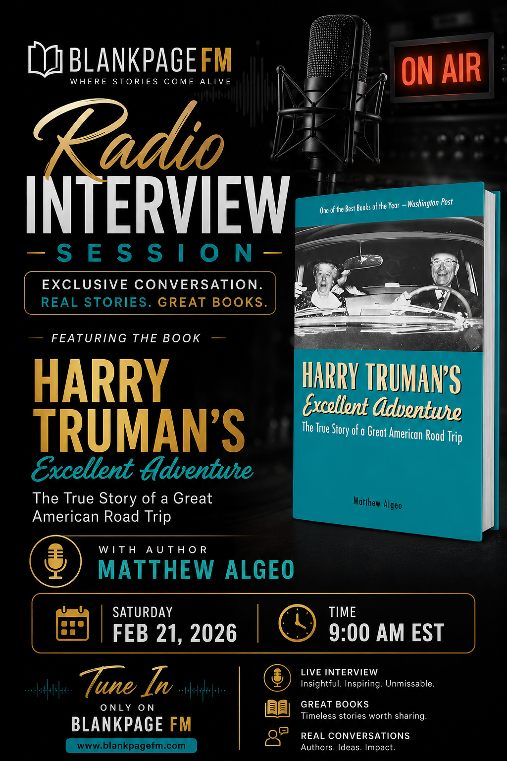 Matthew Algeo radio interview session banner
